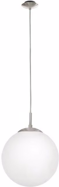 Eglo Rondo Scandinavian Glass and Metal Sphere Pendant Light in White and Silver, Diameter: 25 cm