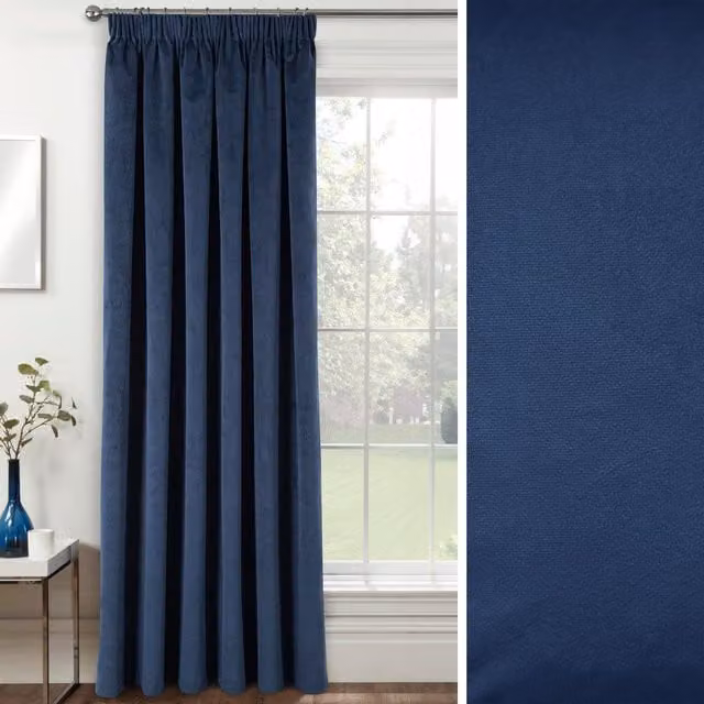 Oxford Navy Blue Blackout Velvet Thermal Insulating Single Door Curtain with Tape Top