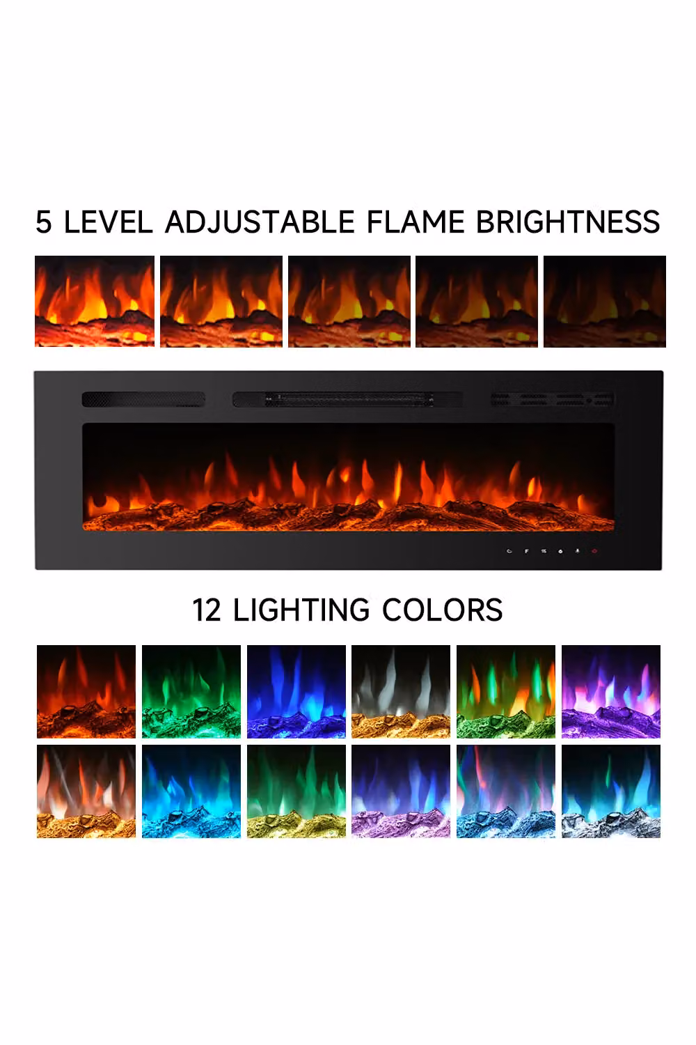 Living and Home 50 Inch Black Recessed and Wall Mounted Electric Fireplace with Remote – 5