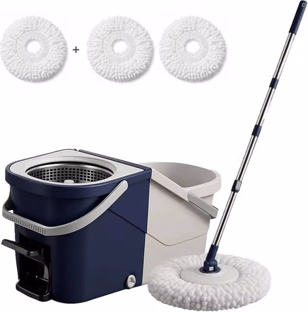 FLAVORA Blue Spin Mop and Bucket Set with Wringer and Microfibre Floor Mop