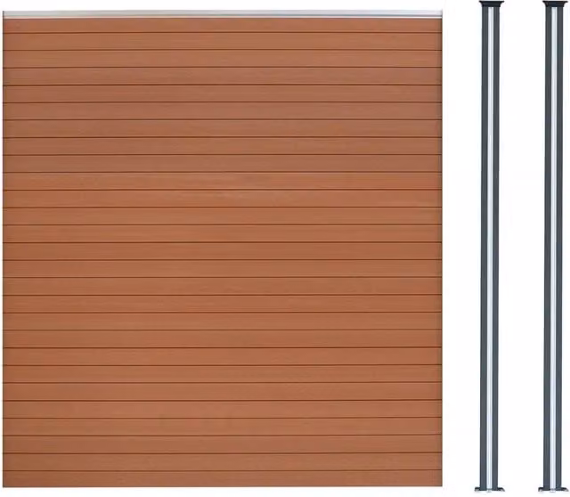 Monstershop Composite Fence Panel and LED Posts in Brown Terracotta, W/H: 180 x 185 cm