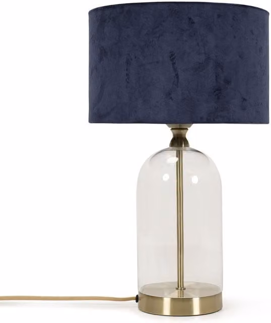 Jessy Glass Table Lamp with Gold Base and Blue Fabric Shade