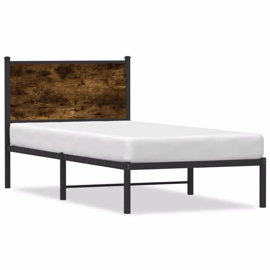 Berkfield Home Metal Single Bed Frame in Smoked Oak Brown, W/D/H: 90 x 190 cm – 2