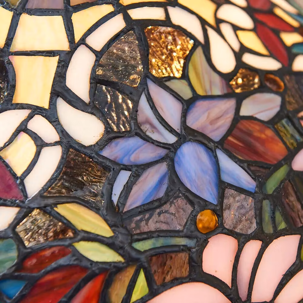Loops Tiffany Glass Table Lamp with Multi Colour Floral Shade in Dark Bronze – 4