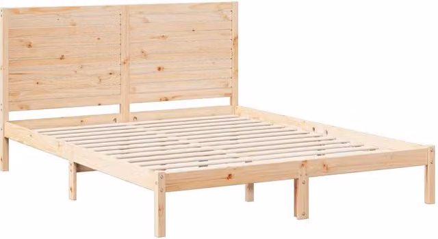 Berkfield Home Extra Long Solid Wood Bed Frame in Light Tan Beige, W/D/H: 140 x 220 x 145.5 cm