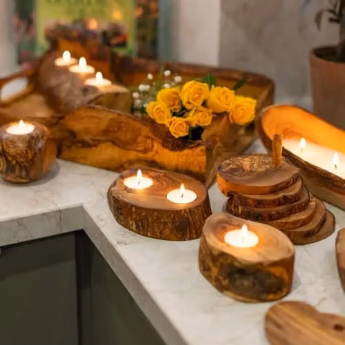 Verano Spanish Ceramics Set of 2 Rustic Brown Olive Wood Tea Light Holders – 4