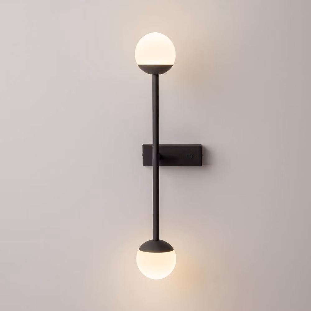 Netlighting Modern Touch Control Wall Lamp with White Glass Dome Shade and Black Metal Finish, 800lm, 3000K Warm White LED – 2