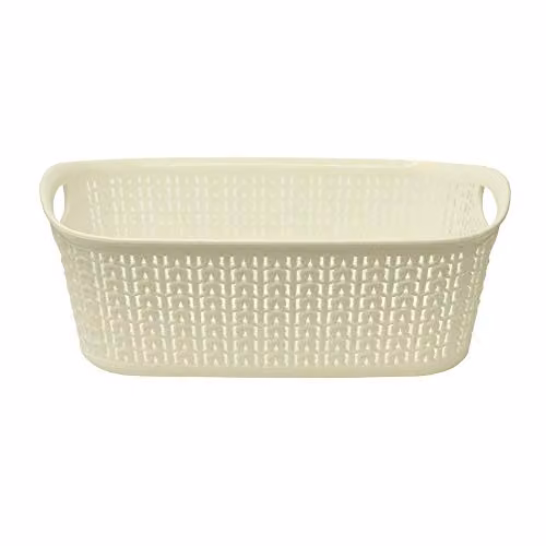 JVL Small Open Weave Plastic Rectangular Storage Basket with Handles, White, 3 l