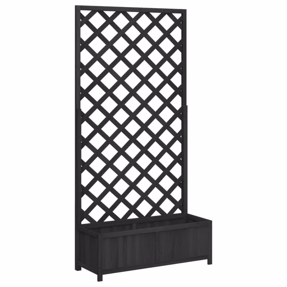 Berkfield Home Black Solid Wood Fir Planter with Trellis, H 180 x W 90 x D 35 cm – 2