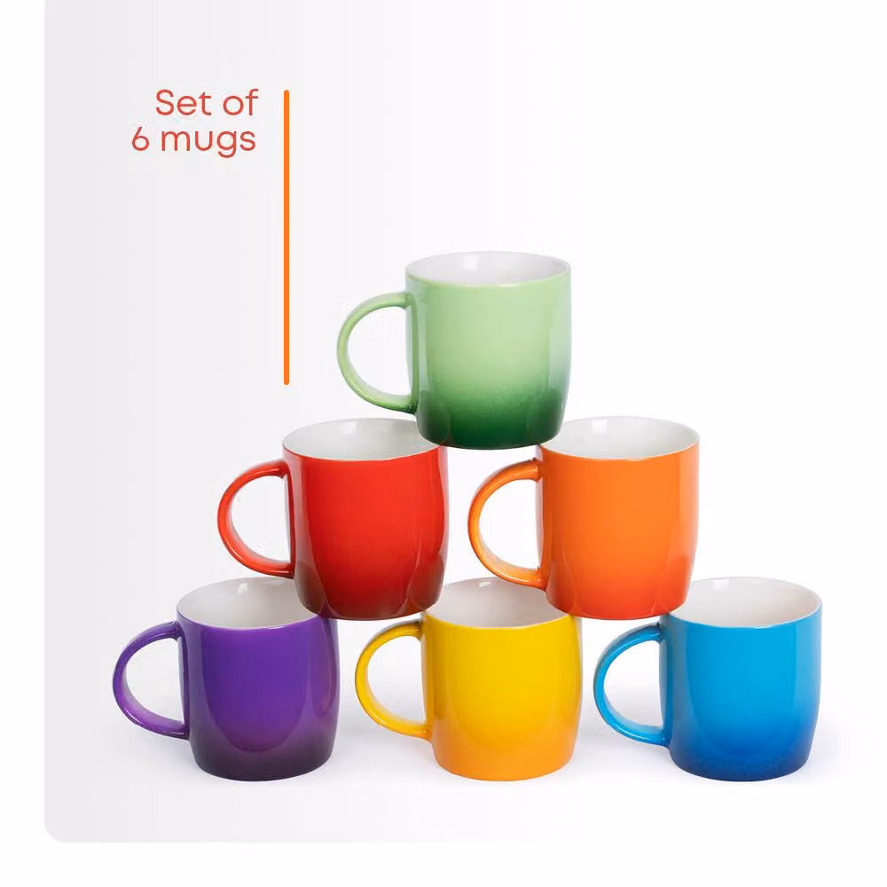FINEWAY Set of 6 Ombre Stoneware Coffee Mugs in Multicolour – 3