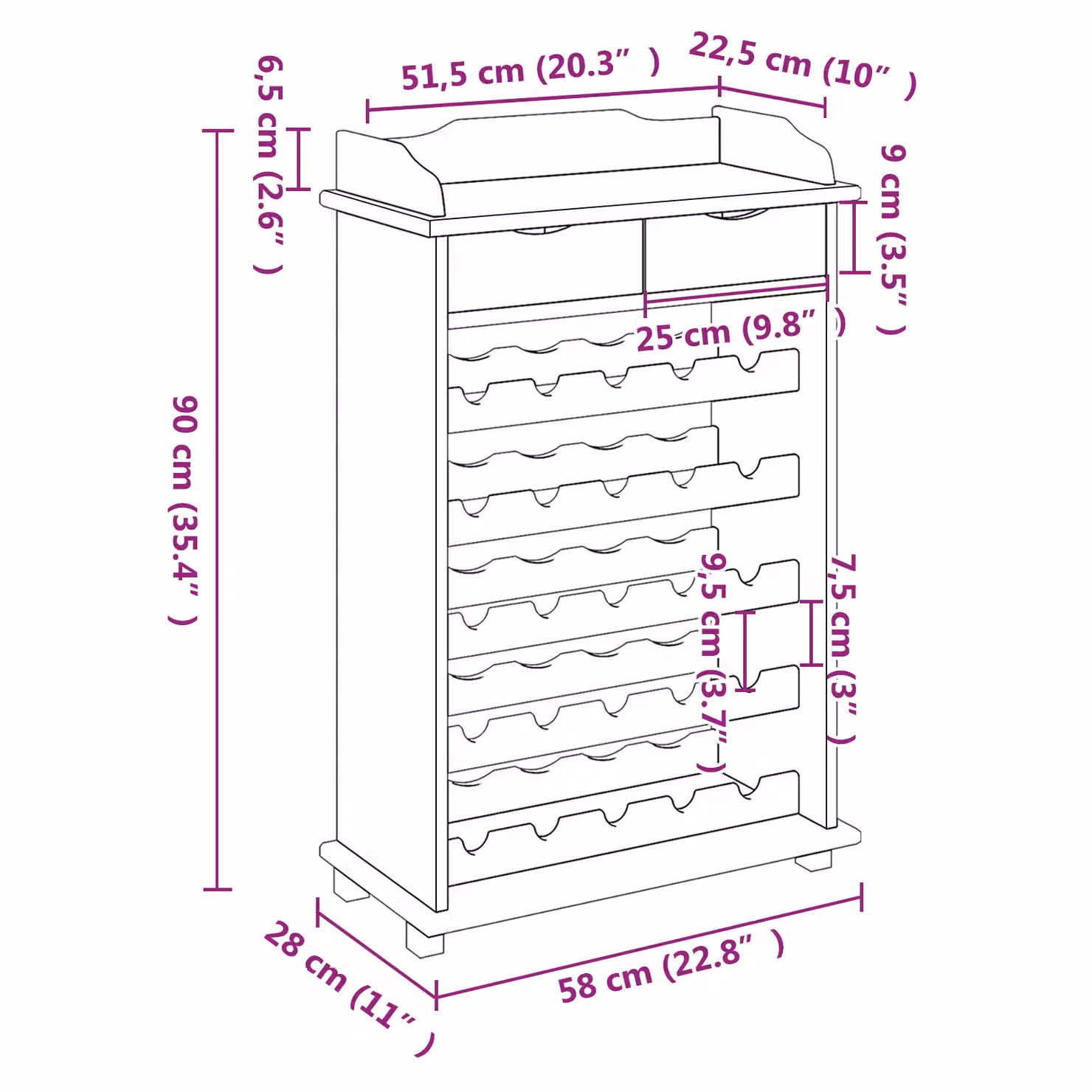 Berkfield Home Modern Solid Pine Wood Wine Rack in Brown, W/D/H: 90 x 30 x 60 cm – 4
