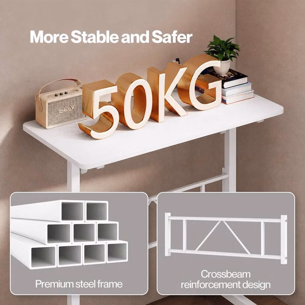 Kelvenix Height Adjustable Standing Desk in White with Castors, W: 120 cm, D: 90 cm, H: 76-110 cm – 3
