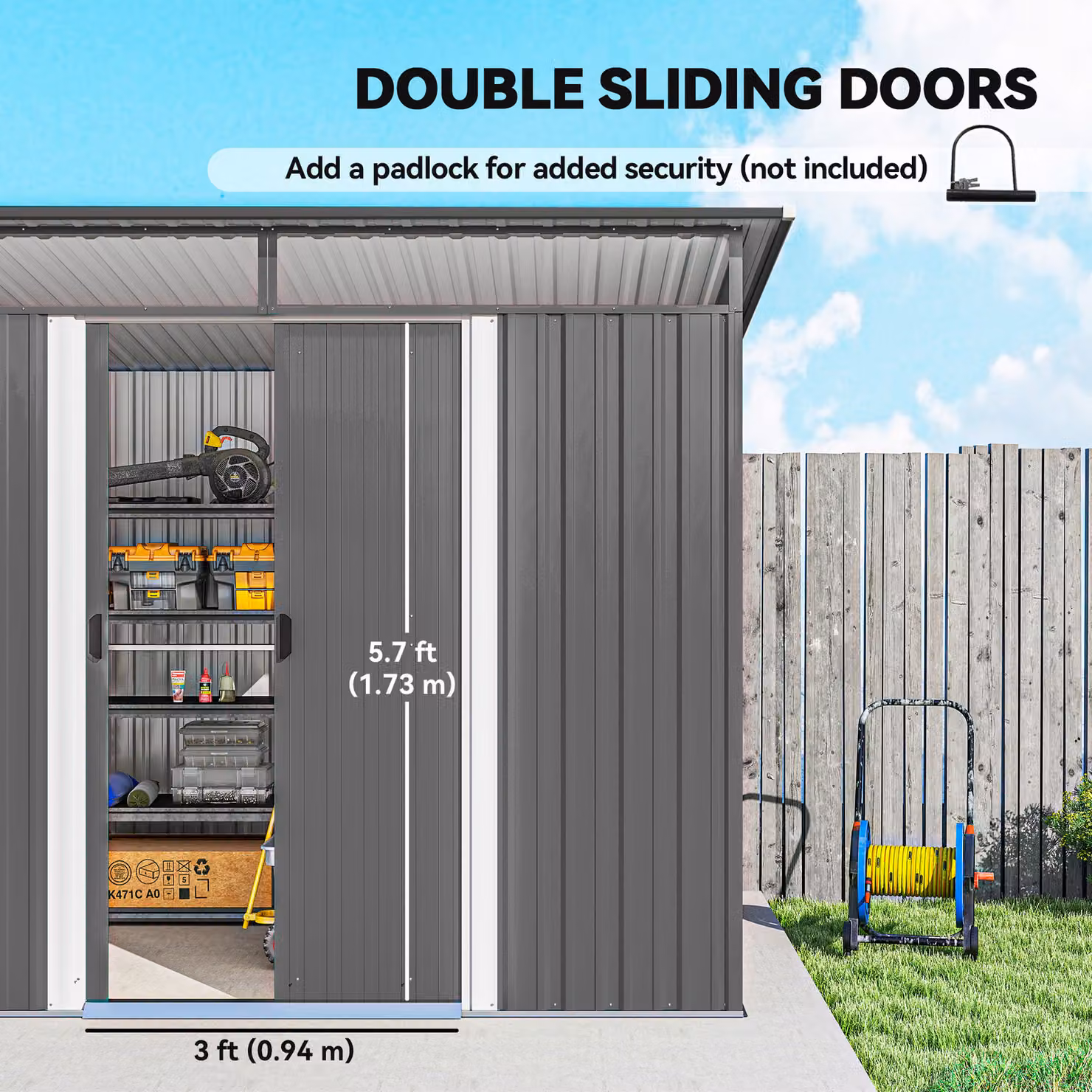 Outsunny Metal Garden Storage Shed with Double Doors and Top Window, Light Grey – 4