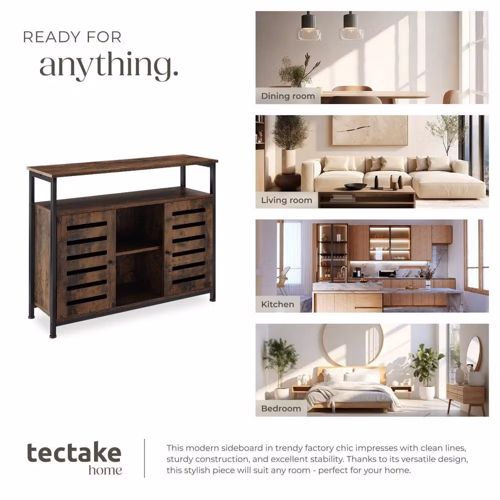 tectake Warrington Modern Sideboard in Brown and Black with Metal Accents – 6