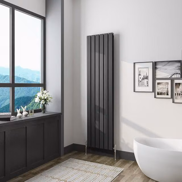 AicaBathroom Vertical Flat Panel Steel Radiator in Black, H 160 cm x W 40.8 cm
