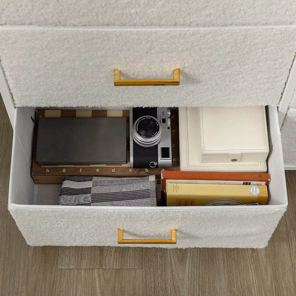 Wyld Haus Tafi 9 Drawer Boucle Storage Chest in Cream White with Gold Metal Frame – 3