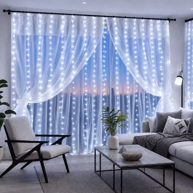 Marco Paul White LED Curtain Fairy String Lights with Remote Control and USB Power, Clear – 1