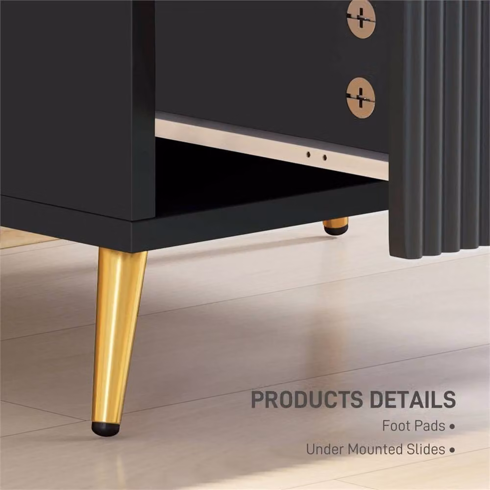 Nordara Set of 2 Modern Black and Gold Bedside Tables with 2 Drawers for your Bedroom or Living Room – 3