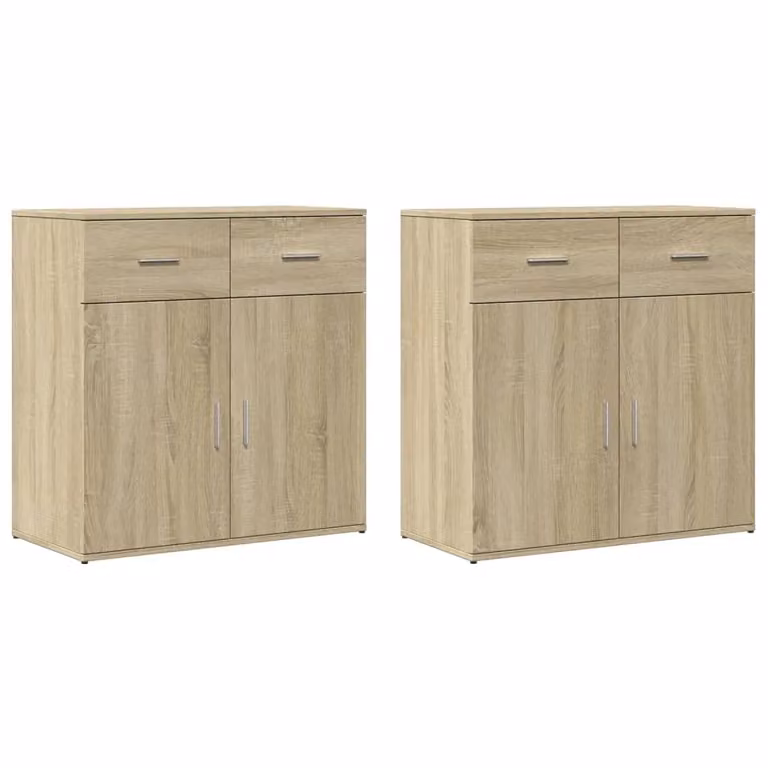 Berkfield Home Set of 2 Modern Sonoma Oak Sideboards in Brown, W/D/H: 79 x 38 x 80 cm