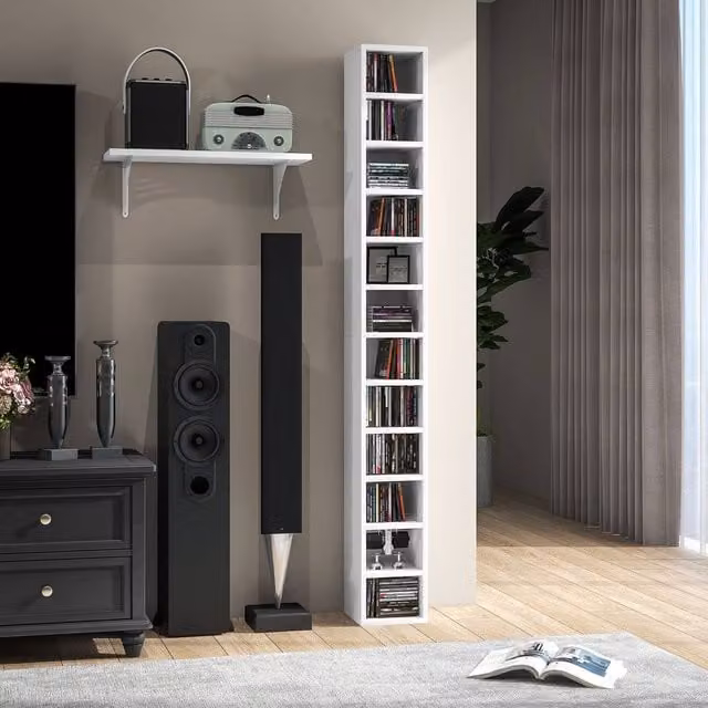 HOMCOM 204 CD Storage Tower White Tall Bookcase with 12 Cubes, Height: 182.88 cm – 1