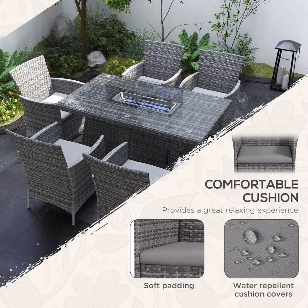 Wyld Haus Ravezi Grey Rattan 6 Seater Garden Dining Set with Fire Pit Table – 5