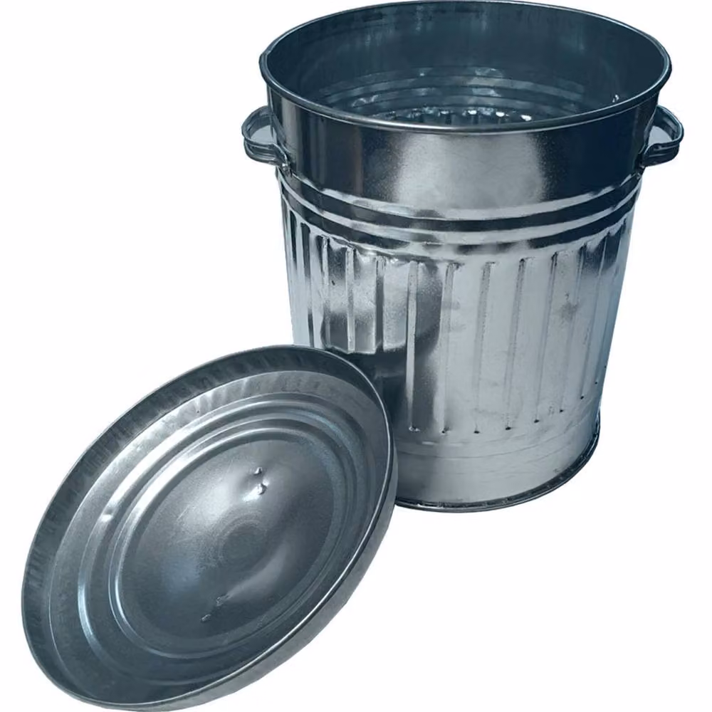 VOGREX 30 Litre Retro Metal Dustbin with Flip Lid in Silver Galvanised Steel – 3