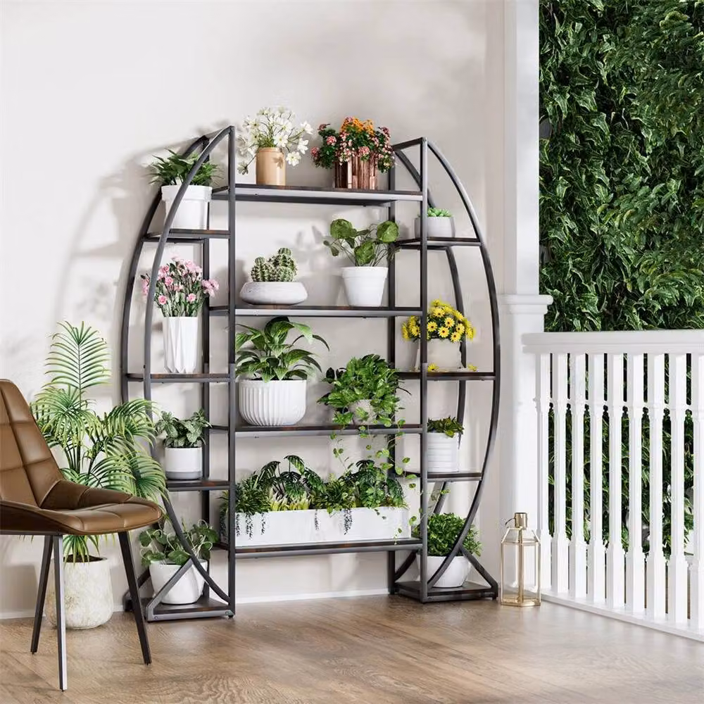 Kelvenix Industrial Half-Moon Shaped Plant Stand in Matt Black, Height: 177.8 cm – 4