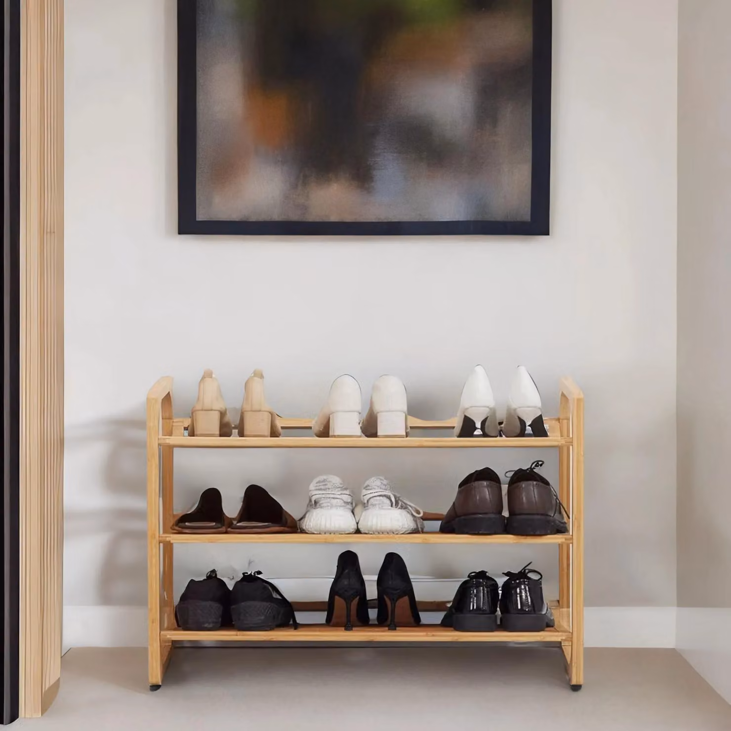 FURNOS 3-Tier Bamboo Shoe Rack with Sloped Shelves in Beige, W/D/H: 76 x 33 x 51 cm – 2