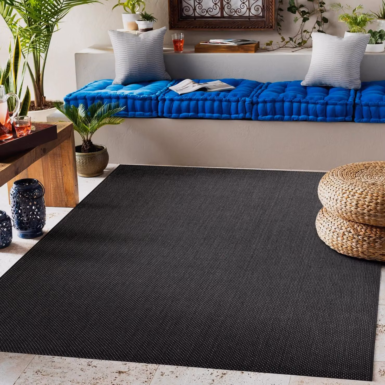 RugsX Black Flat Weave Polypropylene Rectangular Rug, W: 140 cm, L: 200 cm – 3