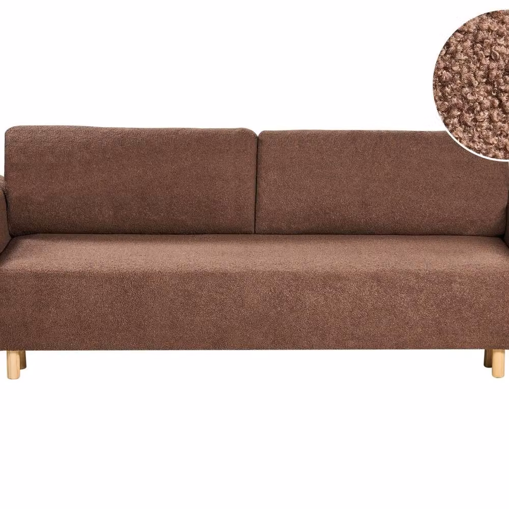 Wyld and Coco Brown Bouclé Click-Clack Sofa Bed with Storage and Solid Rubberwood Frame – 2