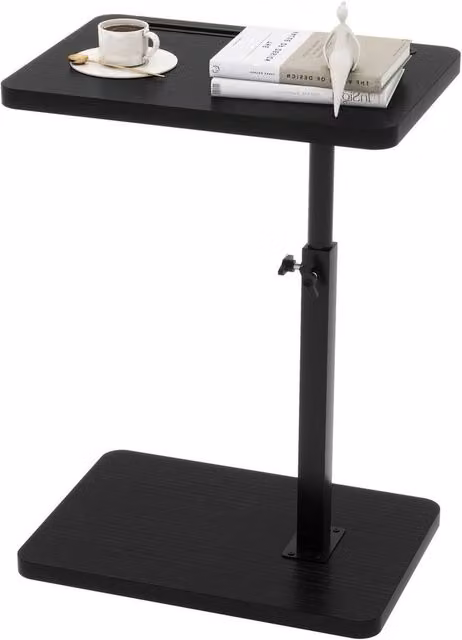 FORGEVIO C-Shaped Adjustable Sofa Side Table with Rotating Top in Black