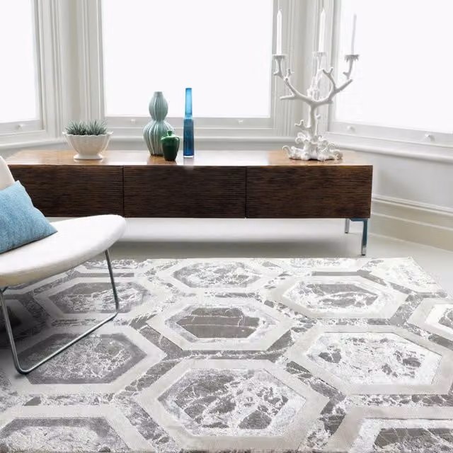 The Rug Shop UK Modern Abstract Area Rug in Metallic Silver, W/D: 200 x 290 cm – 1