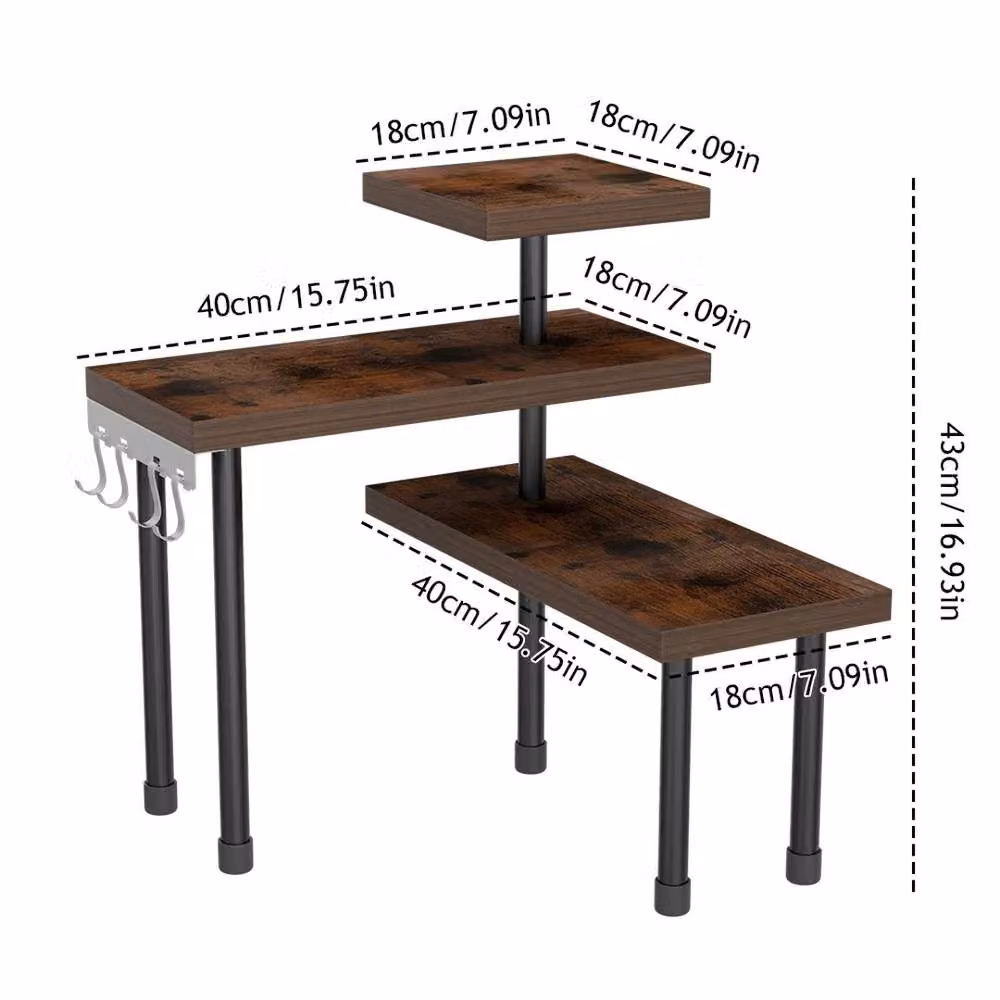 KORVIXA 3 Tier Corner Shelf Unit in Brown with Adjustable Shelves – 2