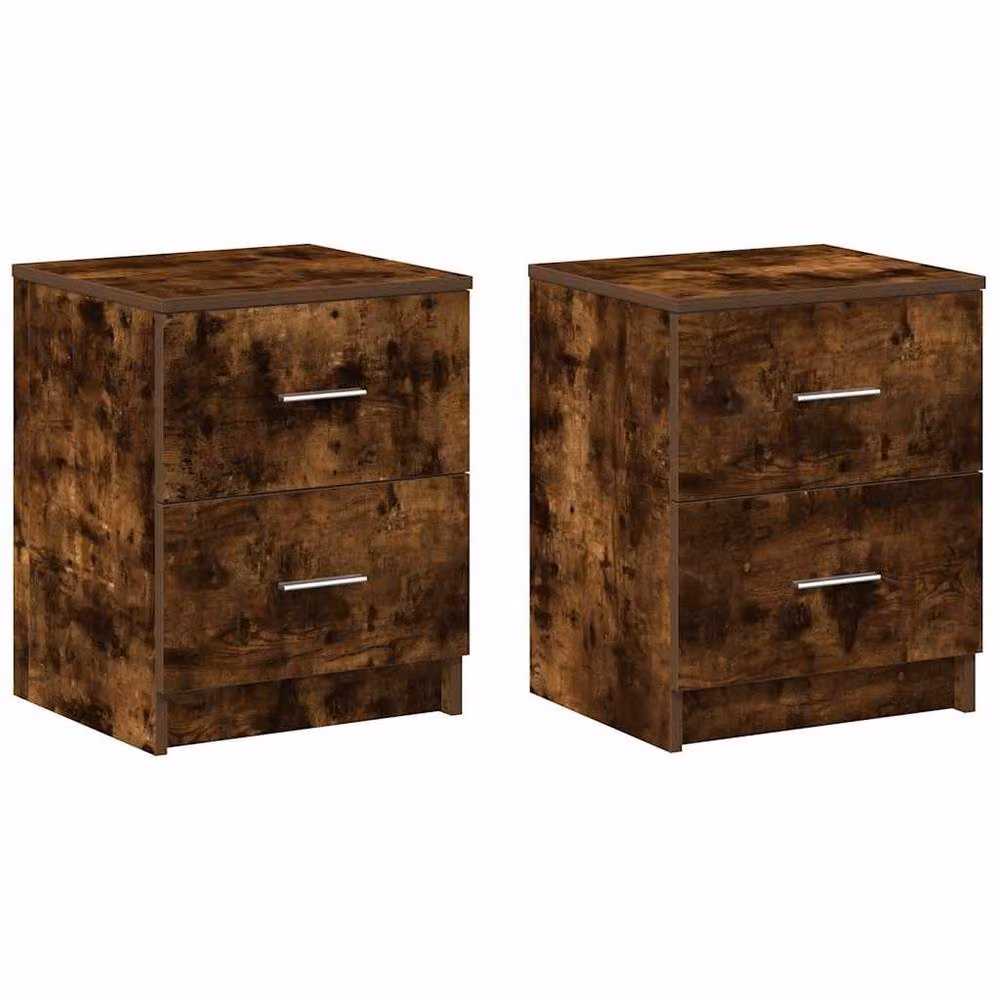 Berkfield Home Set of 2 Durable Bedside Cabinets with 2 Drawers in Smoked Oak Brown, W/D/H: 40 x 36 x 50 cm – 3