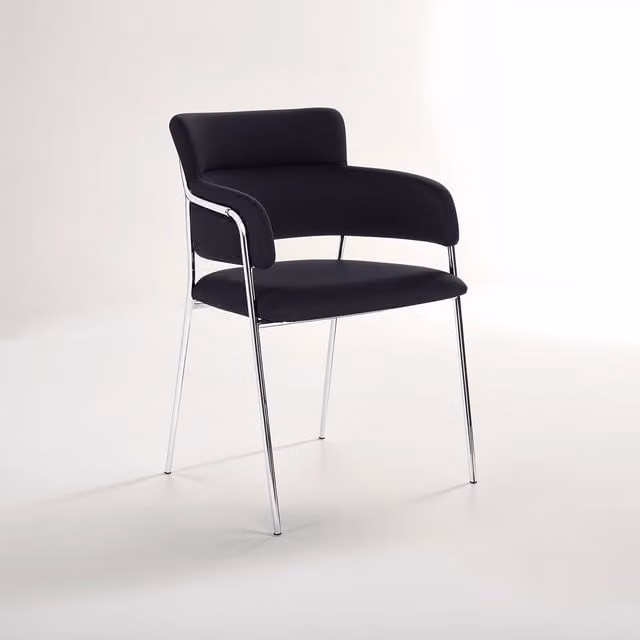 Orsina Tamzin Mid-Century Black Velvet Dining Chair with Metal Legs