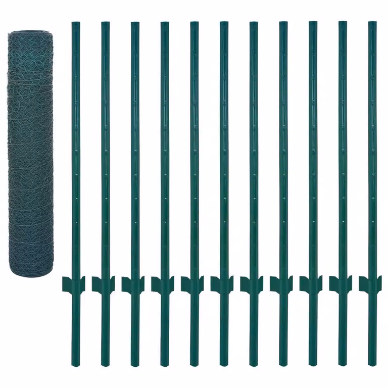 Berkfield Home Green PVC-Coated Steel Wire Mesh Fence with Posts, W: 25 m, H: 0.75 m