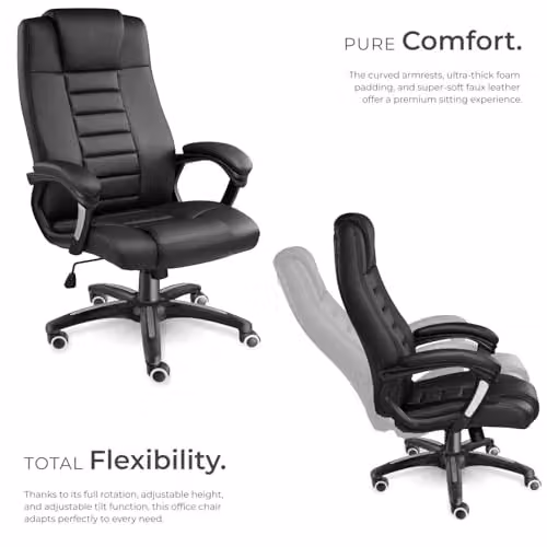 tectake Ergonomic Office Chair with Headrest and Armrests in Black Synthetic Leather – 5