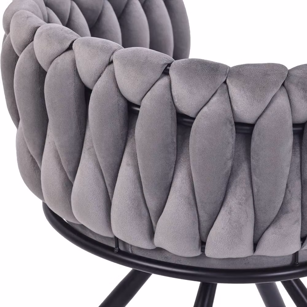 Rolipo Grey Velvet 360° Swivel Dining Chair with Metal Legs – 5