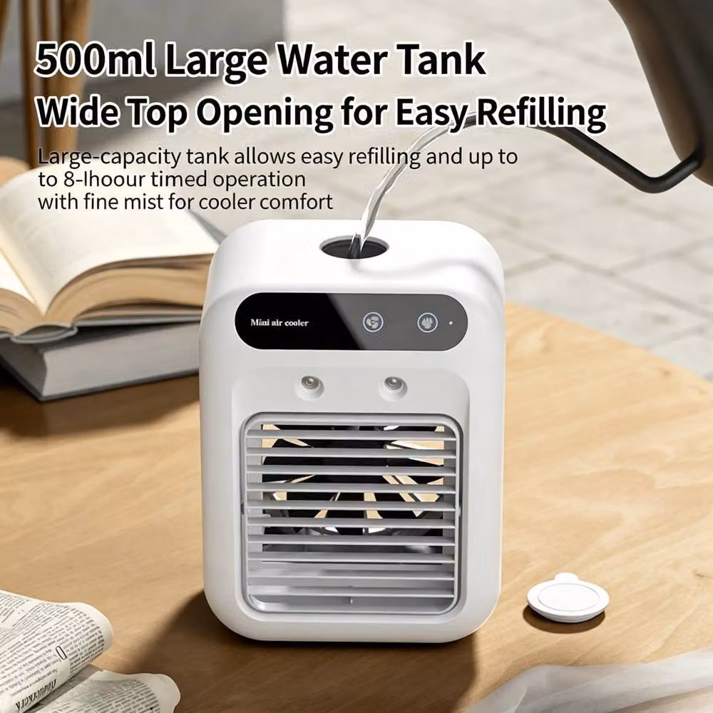 Rolipo Portable USB Air Cooler with Mist, 2 Speeds and 1800mAh Battery, White – 3