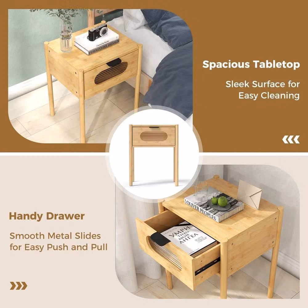 EONLION Bamboo Nightstand Bedside Table in Brown – 4