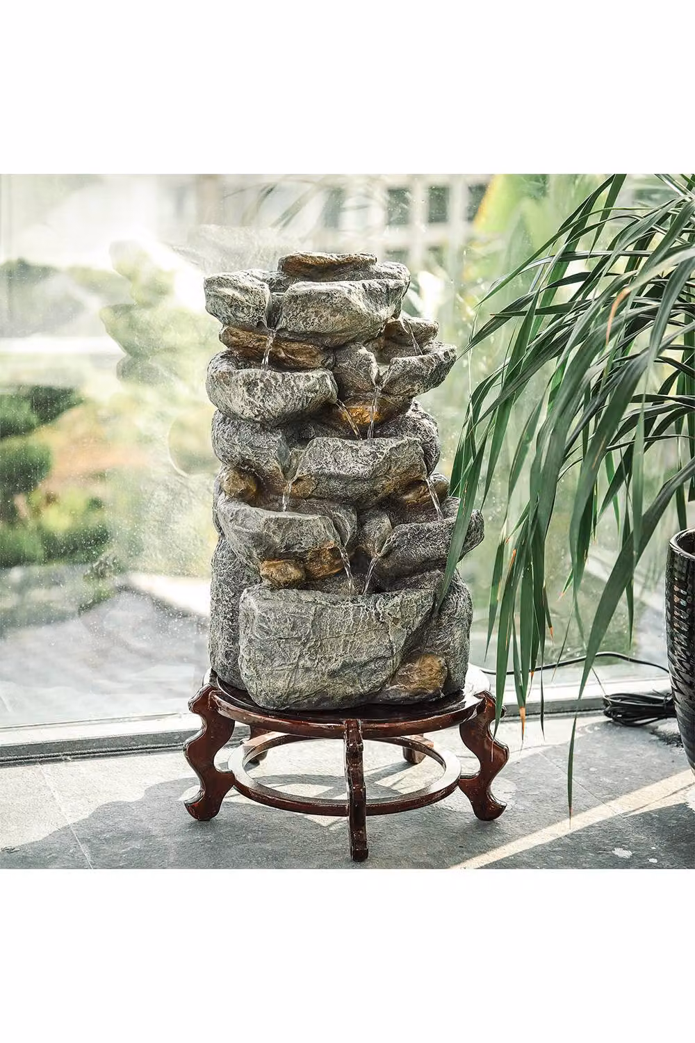 Living and Home Electric Rockery Garden Water Fountain with LED Lights, Natural Grey Cascade Design, W/D/H: 49 x 31 x 24 cm – 2