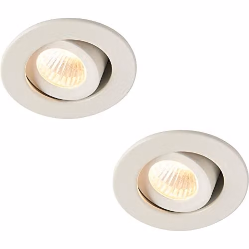 Loops 2 Pack Micro Adjustable Recessed Ceiling Downlight - 4W Warm White LED Module in Matt White Aluminium and Clear Acrylic