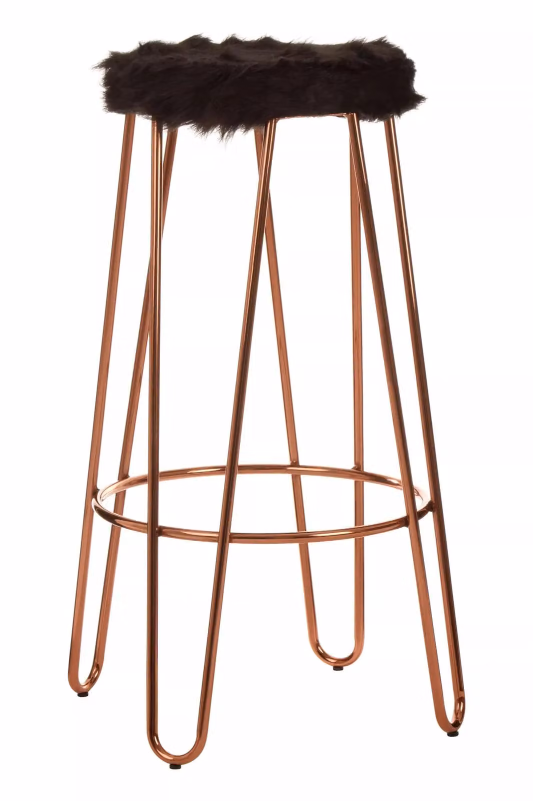 Orsina Modern Black and Gold Faux Fur Bar Stool with Metal Frame, W/D/H: 40.5 x 40.5 x 77.5 cm – 2