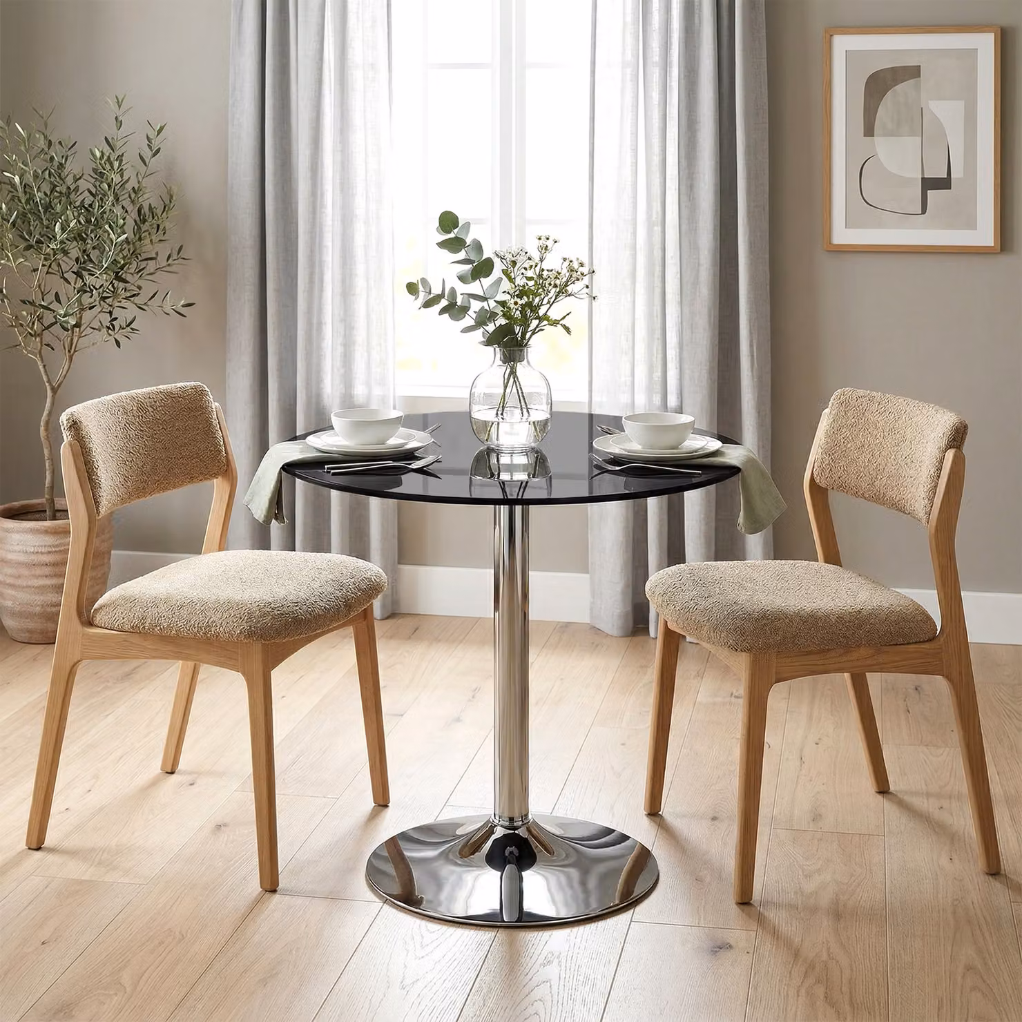 HOMCOM Modern Round Bar Table with Black Glossy Tempered Glass Top and Steel Frame, W/D/H: 70 x 70 x 75.5 cm – 7