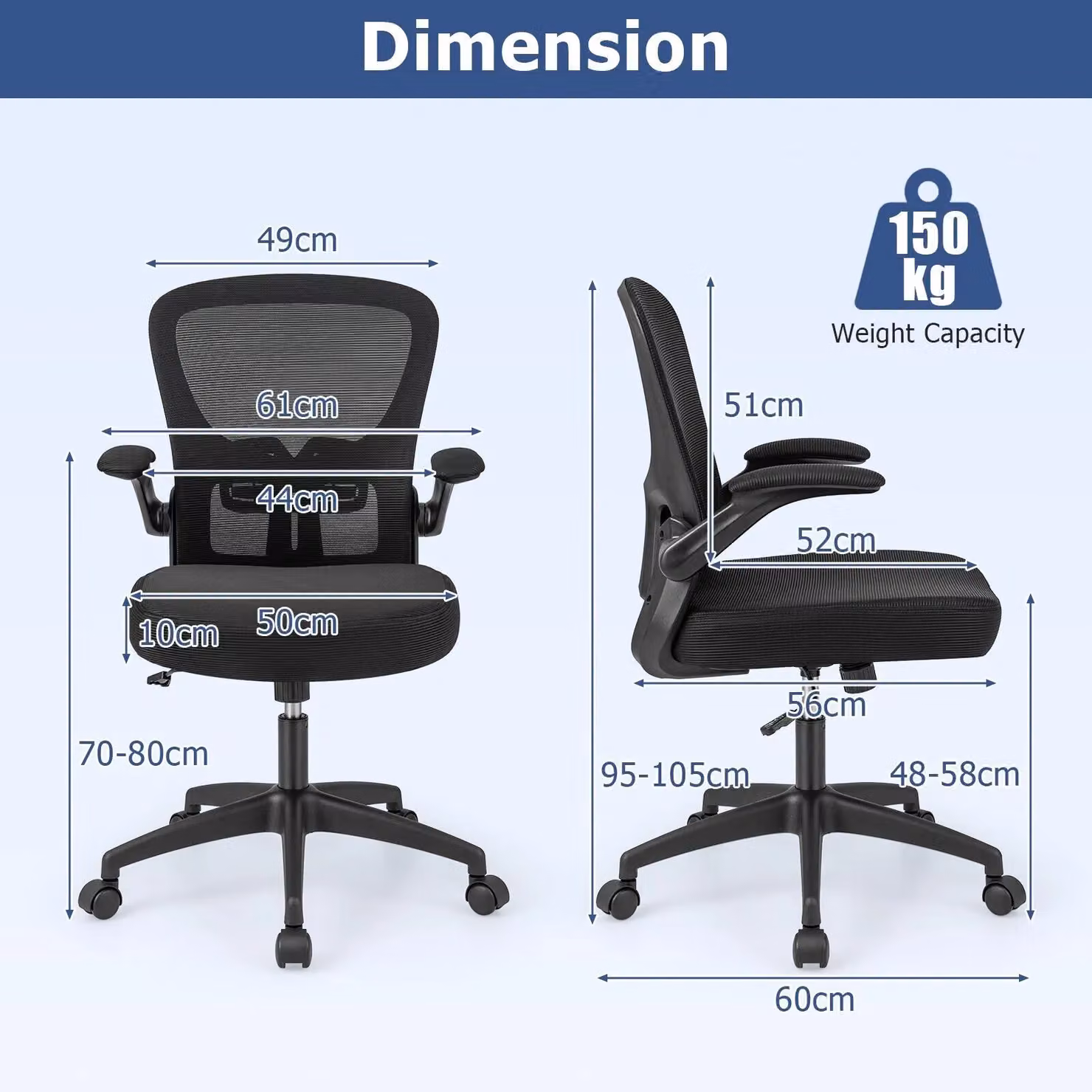 Costway Ergonomic Black Fabric Office Chair with Adjustable Swivel and Armrests – 2