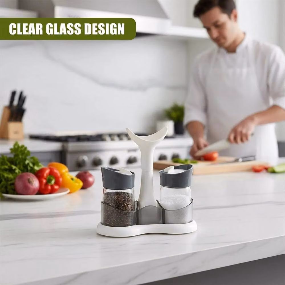 SPETLEK Multicolour Glass Salt and Pepper Shaker Set with Stand – 3