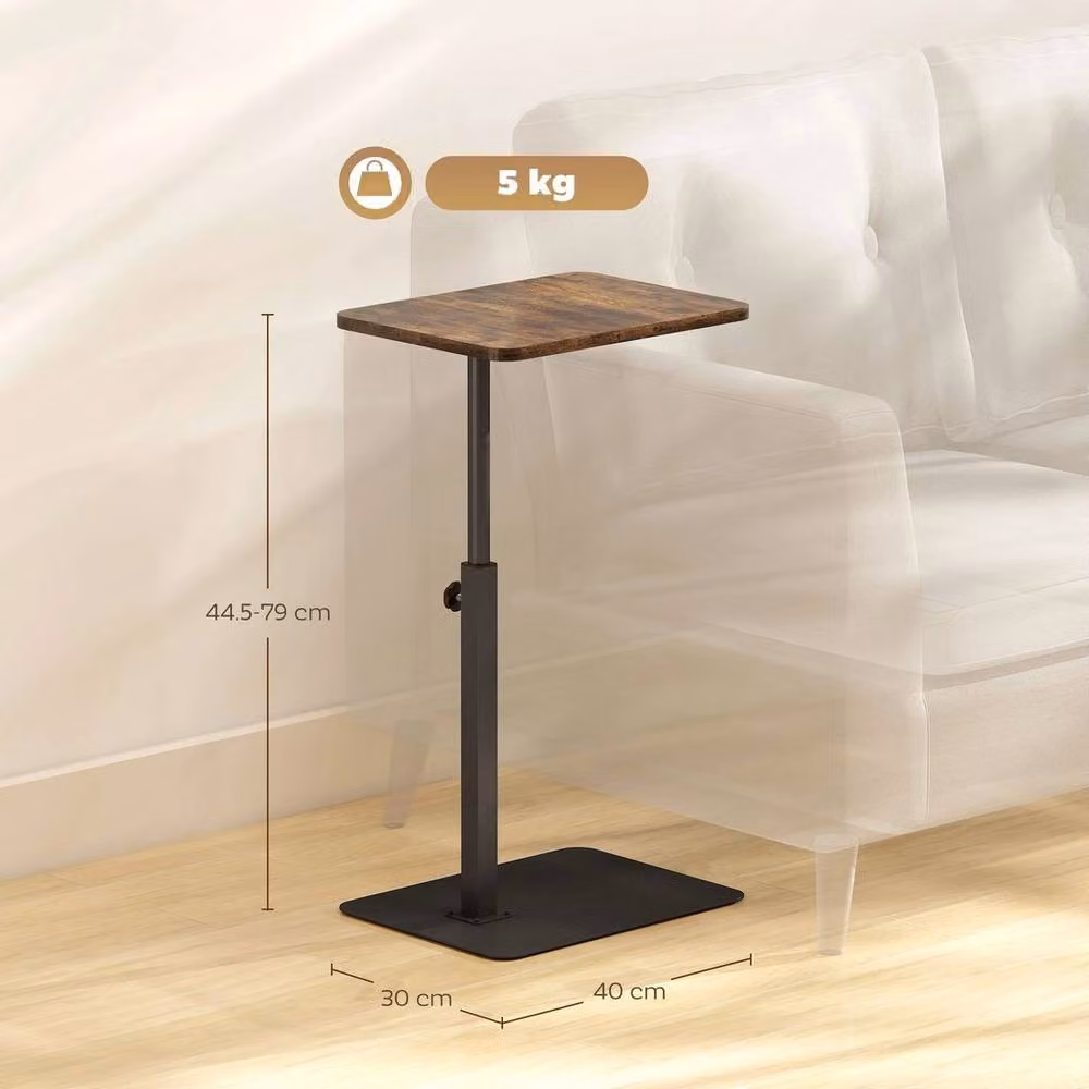 KORVIXA Adjustable Height C Shaped Side Table in Brown and Black – 2
