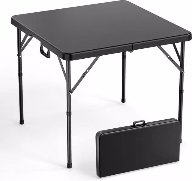 KORVIXA Black Square Folding Plastic Picnic Table, W/D/H: 100 x 100 x 73.66 cm