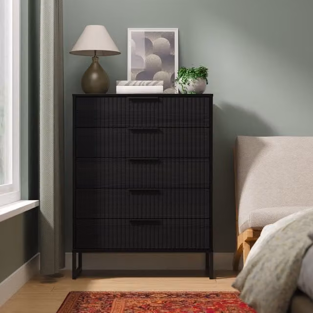 2 U Menai 5 Drawer Chest in Black, Ready Assembled