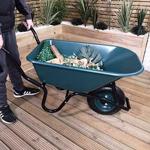 Samuel ALEXANDER Heavy Duty Outdoor Pneumatic Plastic Garden Wheelbarrow, Green, 110 Litre, 150kg Capacity – 2